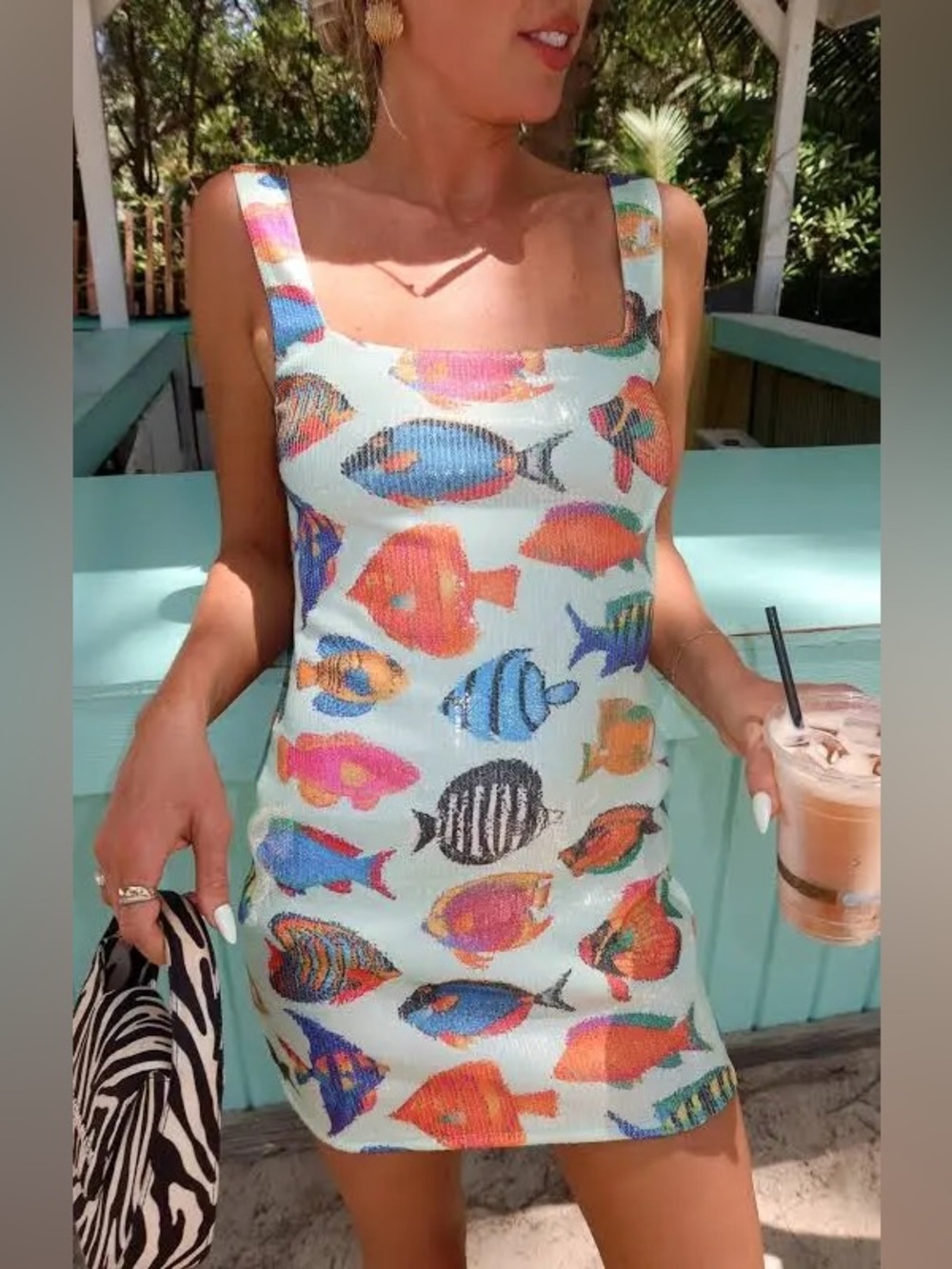 Show Me Your Mumu Fish Dress Let’s Go Mini Size Large L sequin rainbow reef nwot